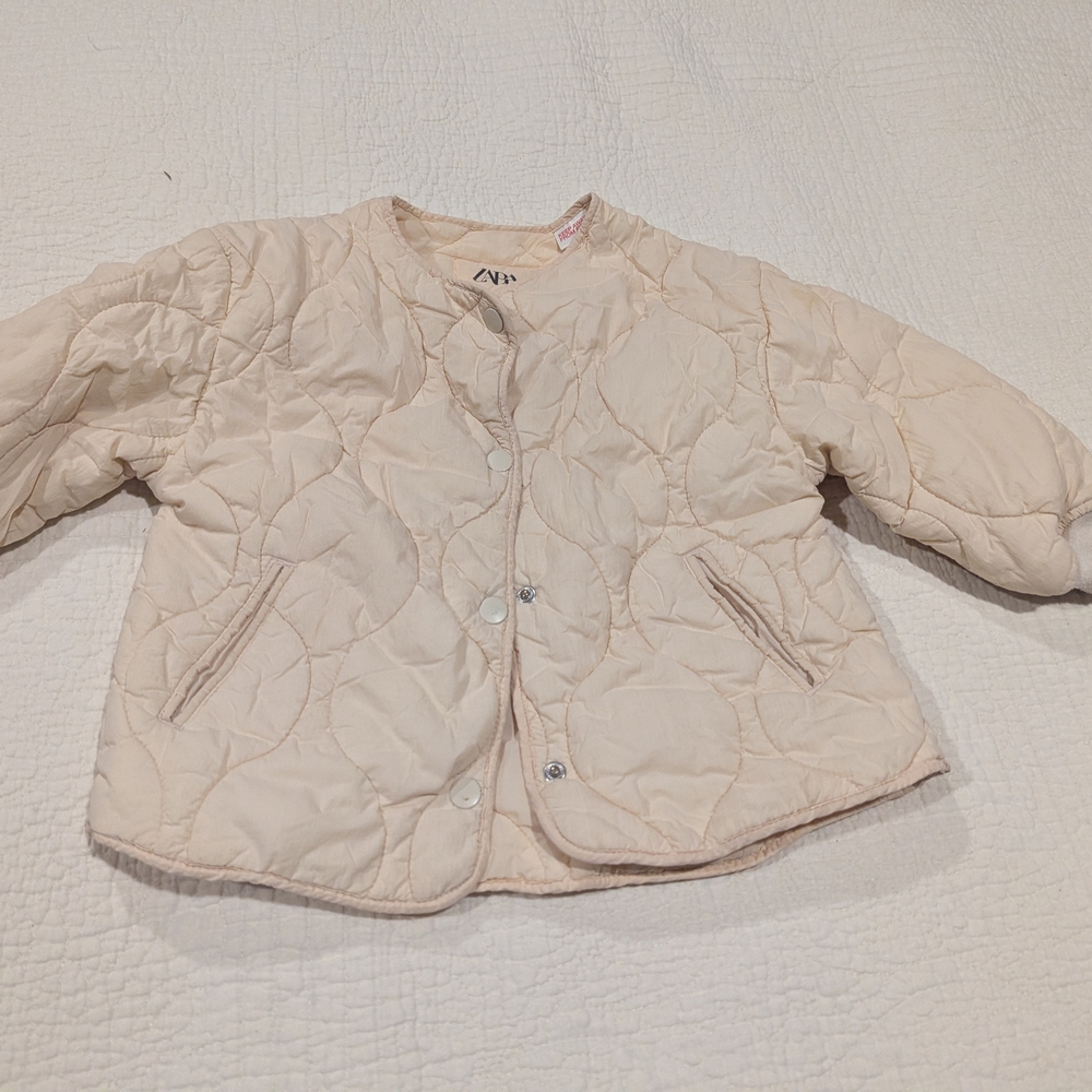 Zara Kids Light Cream Quilted Puffer Jacket